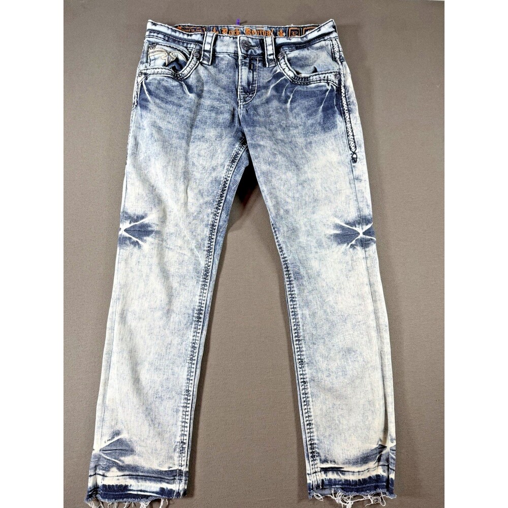 Rock Revival Jeans Mens 32x29 Monte Slim Straight Stretch Cowboy Rodeo Acid Wash